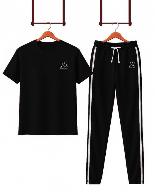 "Pic Mee Black Track Trouser – Casual Comfort with Stylish Chart Print"