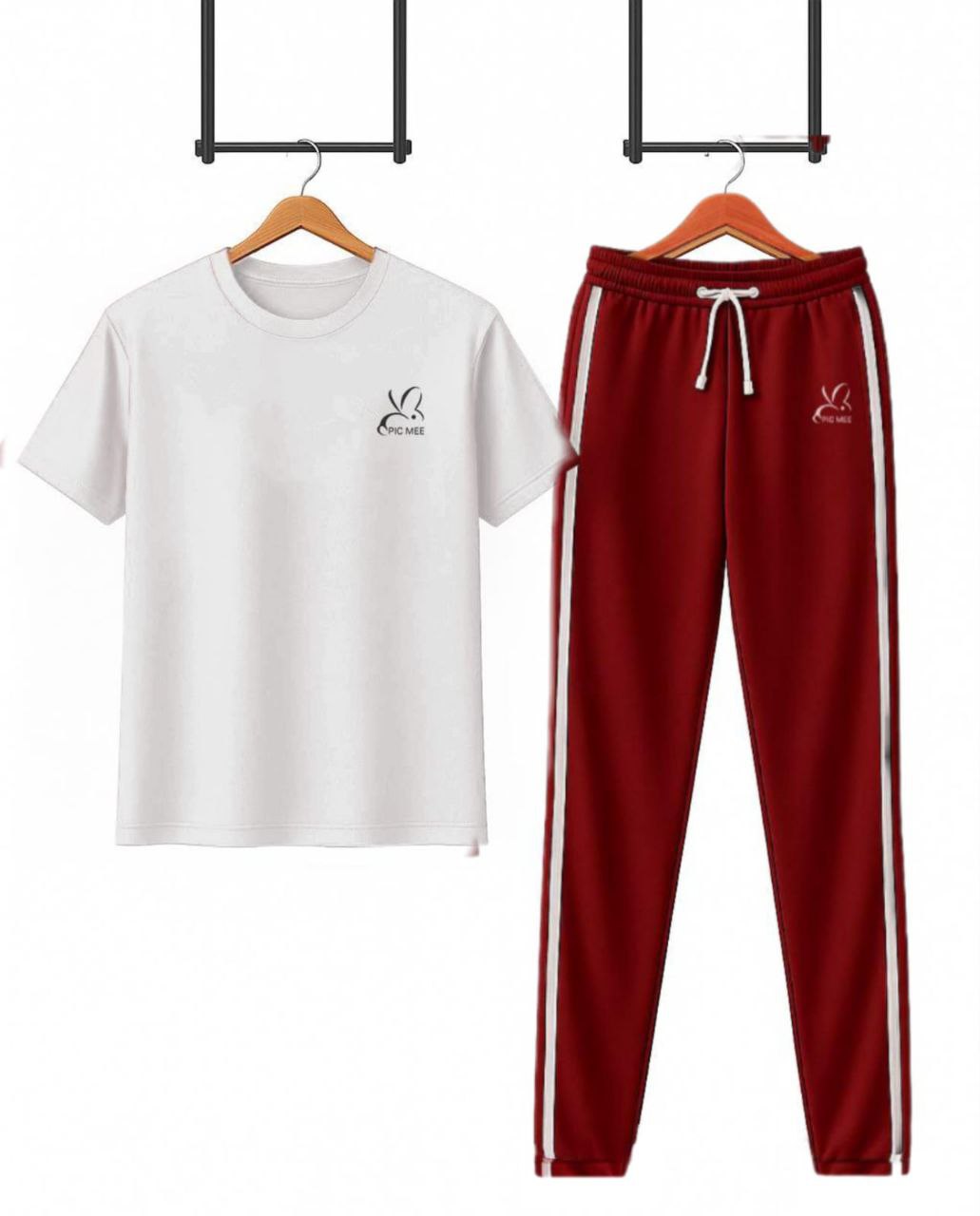 White & Maroon Tracksuit Set – Unisex Sportswear & Casual Fashion