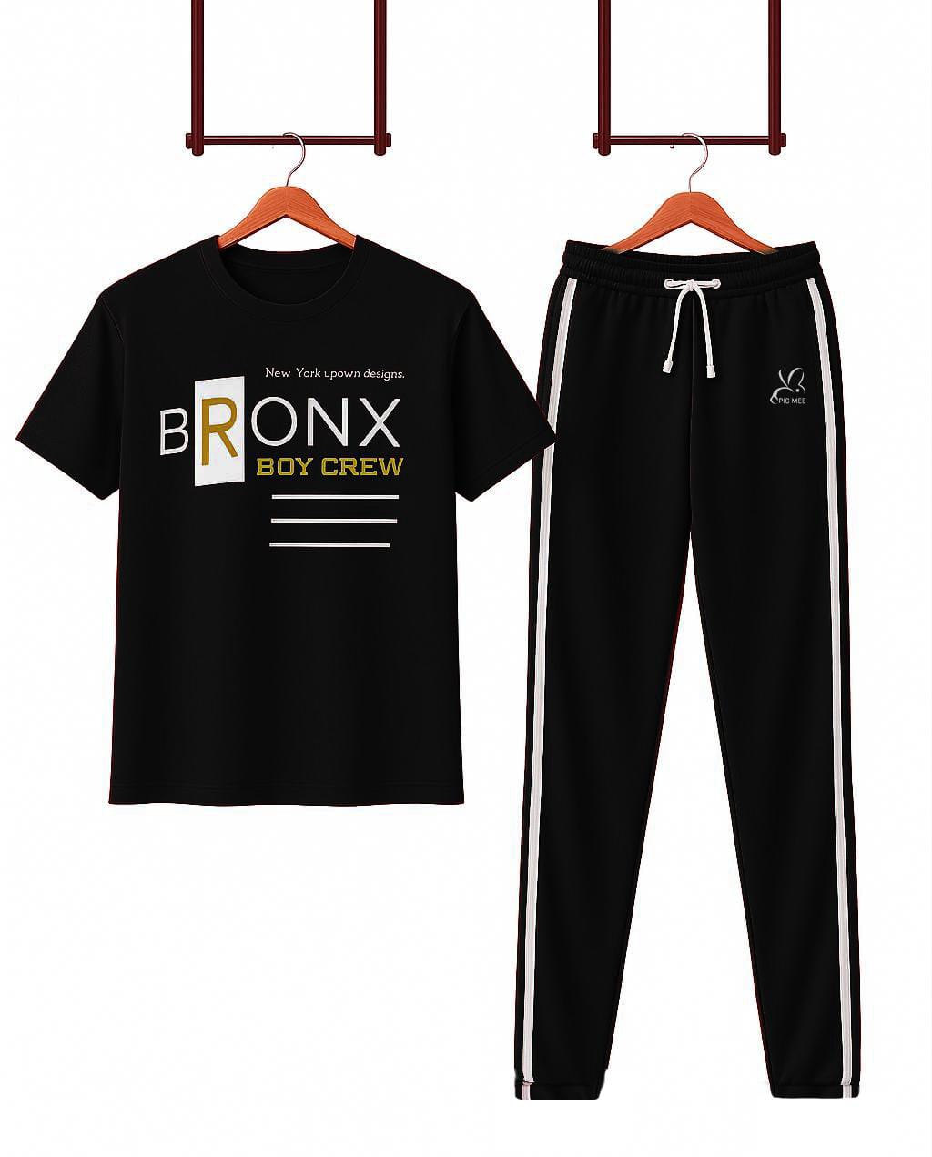 Pic Mee Black Track Suit – Bronx Casual T shirts Comfort with Stylish Chart Print"